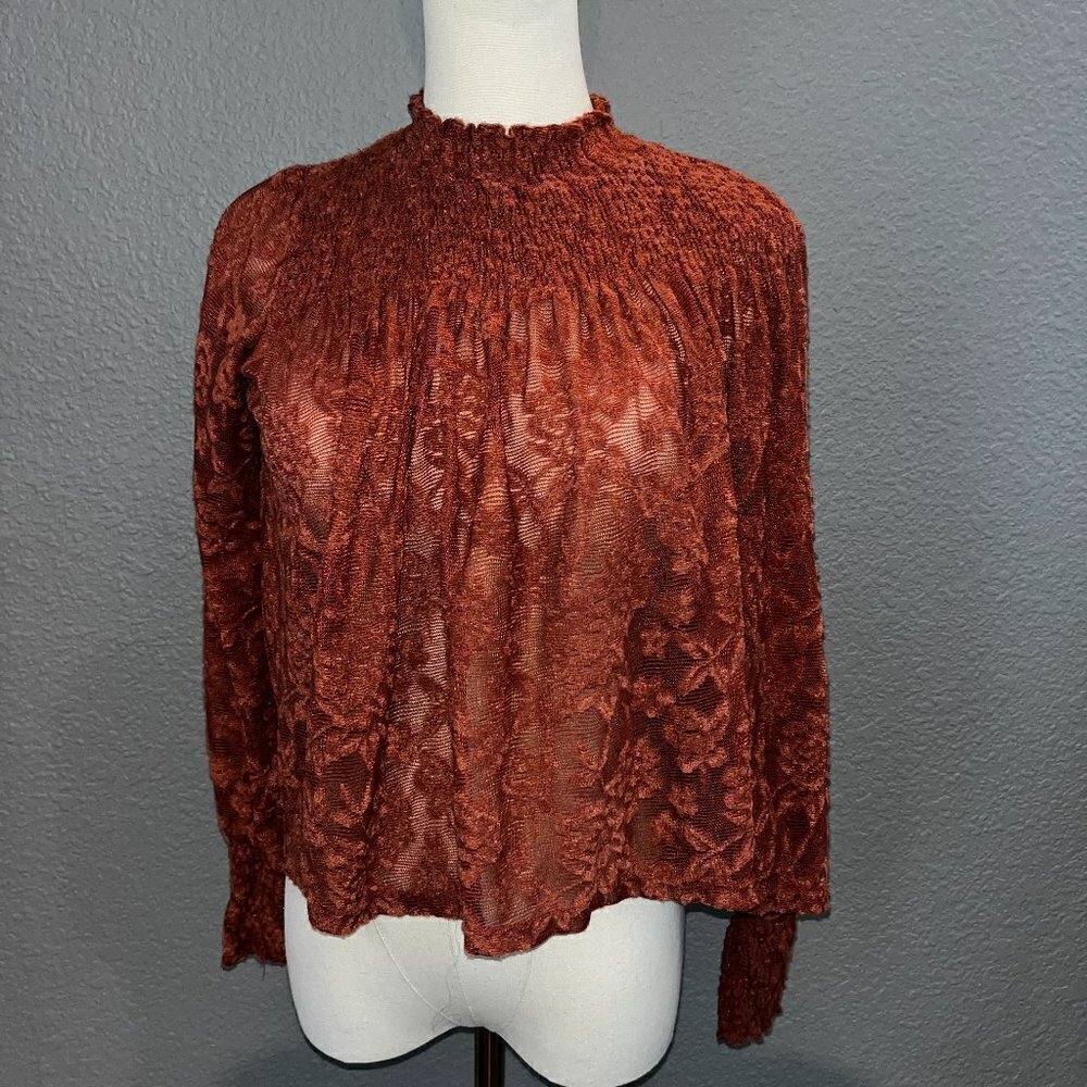 Anthropologie Anthro DELETTA AMMANA Stretch Lace Baby Doll Long Sleeve Top XXSP